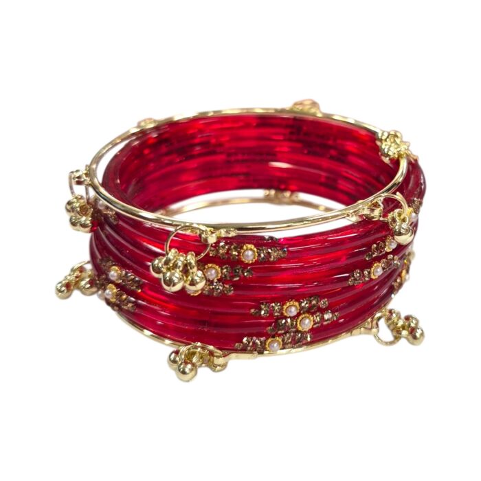 Golden Kashmiri Bangle set with Clear Glass Bangle set