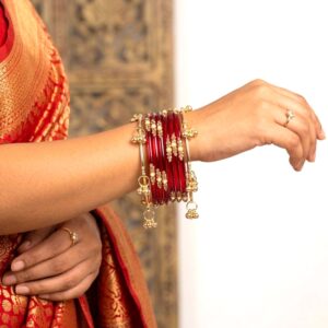 Elegant Red Glass Bangles with Kashmiri Ghungroo Set