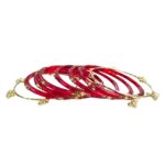 Red Glass Bangles with pearl accents bundled with Kashmiri Ghungroo bangles