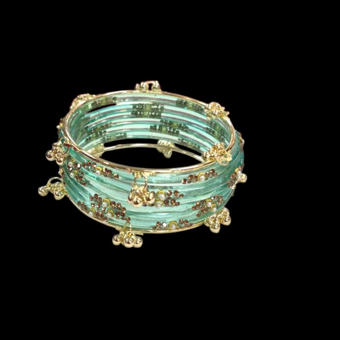 Clear Glass Bangles with Kashmiri Ghungroo | Soundarya Kashmiri Set - Turquoise - Image 5