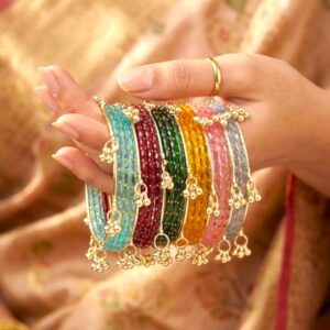 Raindrop glass bangles stack set | Kashmiri gold plated Bangle Set
