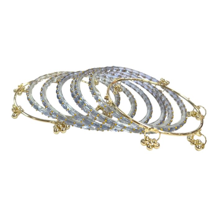 Grey clear glass bangles with golden Ghungroo Kashmiri Bangle set