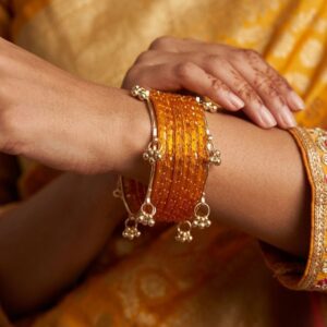 Traditional Kashmiri ghungroo bangles set with Raindrop Glass Bangles