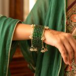 Kashmiri ghungroo bangles with green glass bangles