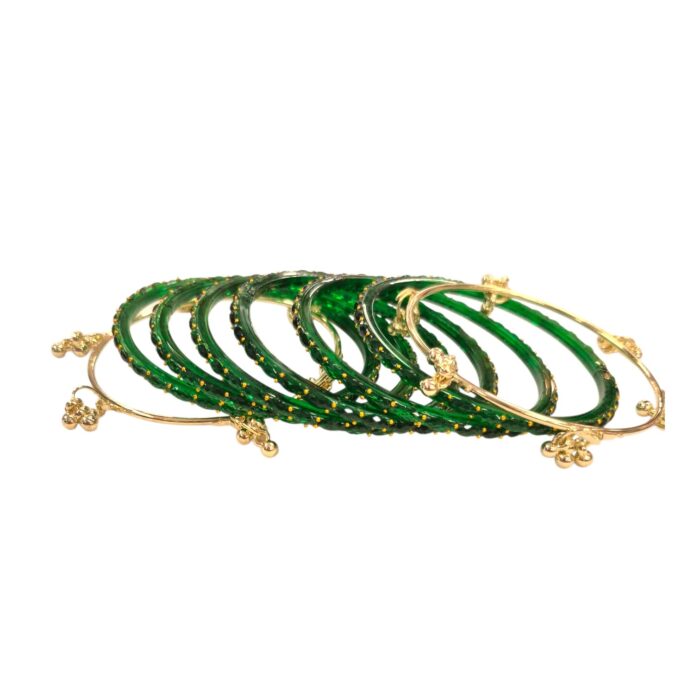 Kashmiri Ghungroo Bangles with Raindrop Glass Bangles - Green | Traditional Indian Bangle Set - Image 2