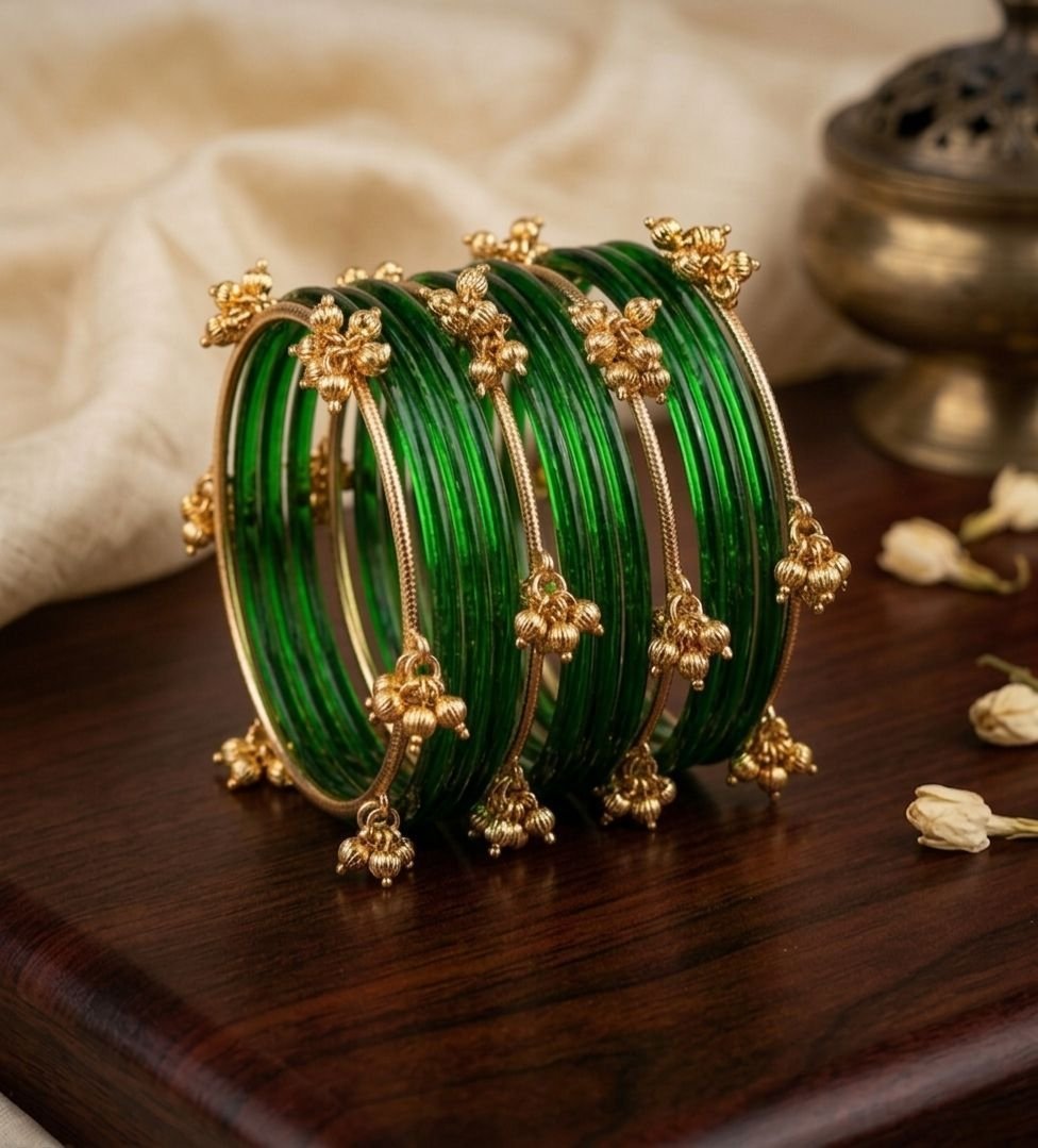 Trending Glass Bangle Set with Kashmiri Ghungroo Bangle set