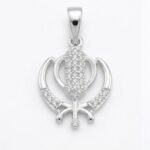 Pure Silver Khanda sahib Pendant with cz stones