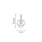 Dimensions of the Pure Silver Khanda sahib Pendant with cz stones