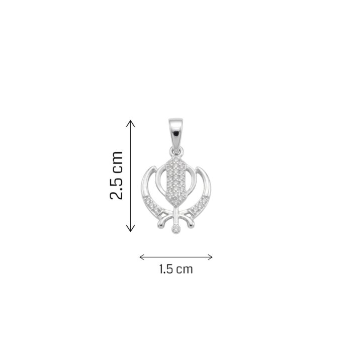 Dimensions of the Pure Silver Khanda sahib Pendant with cz stones