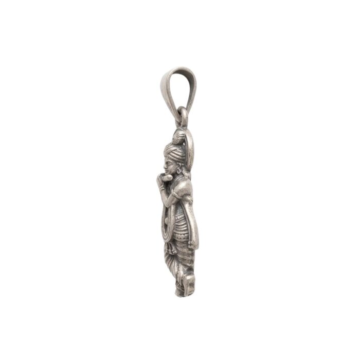 Side profile view of Pure silver Krishna pendant | 925 sterling silver