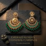Traditional Kundan crescent chand earrings with Green beads