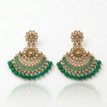 Kundan Chand earrings with green bead work golden oxidized finish