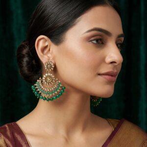 Statement Kundan Chand earrings with bead detailing