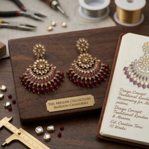 Golden oxidized Kundan Chand ethnic earrings for women