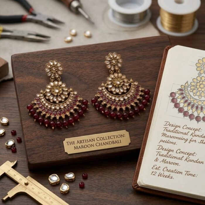 Golden oxidized Kundan Chand ethnic earrings for women