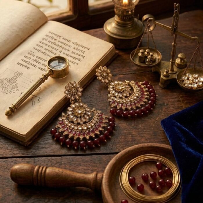 Statement Kundan Chand earrings with bead detailing