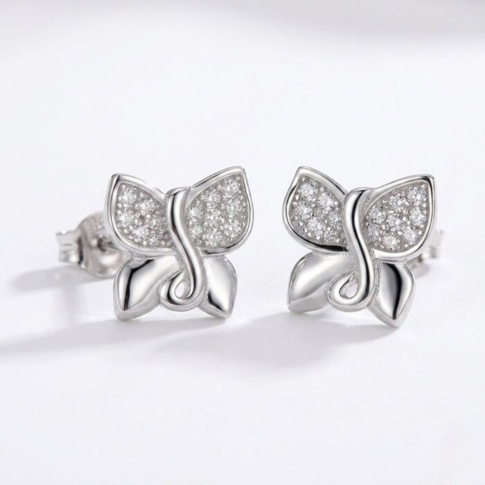 925 Sterling Silver Stud Earrings - Butterfly - Image 7