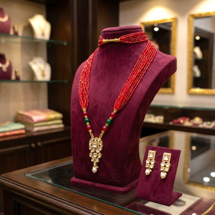 Necklace with earrings | Kundan Pendant Necklace and Earring Set - Image 2