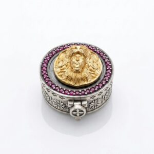 Sterling Silver Box | Chandi ki Dabbi - Oxidized Finish with Ruby Zirconia