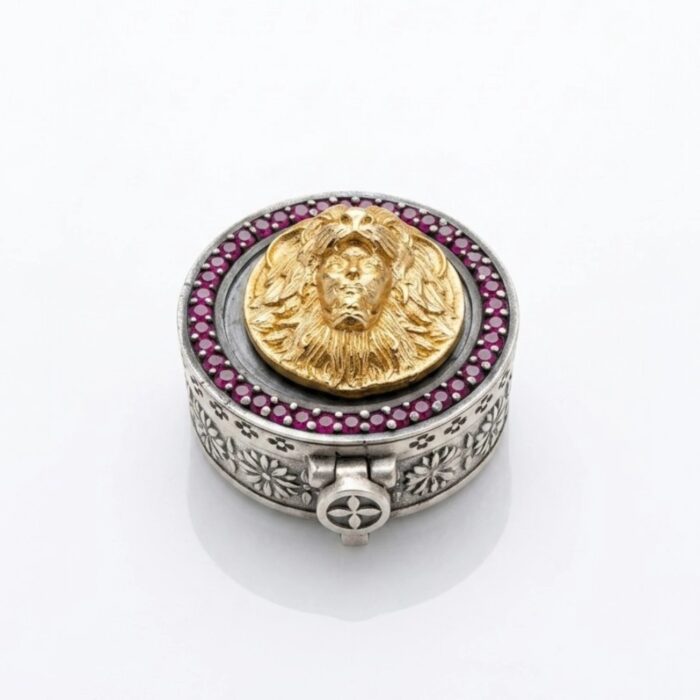 Sterling Silver Box | Chandi ki Dabbi - Oxidized Finish with Ruby Zirconia