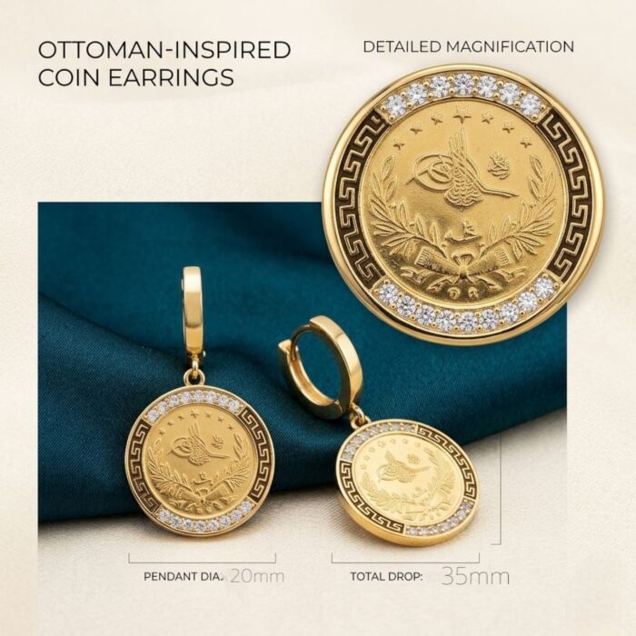 Anti Tarnish Ottoman-Inspired Coin Earrings | Stylish Everyday Jewelry - Image 3