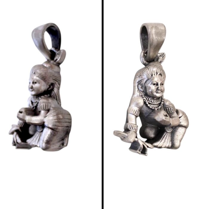 Side profile of 2.5D Silver Krishna Pendant