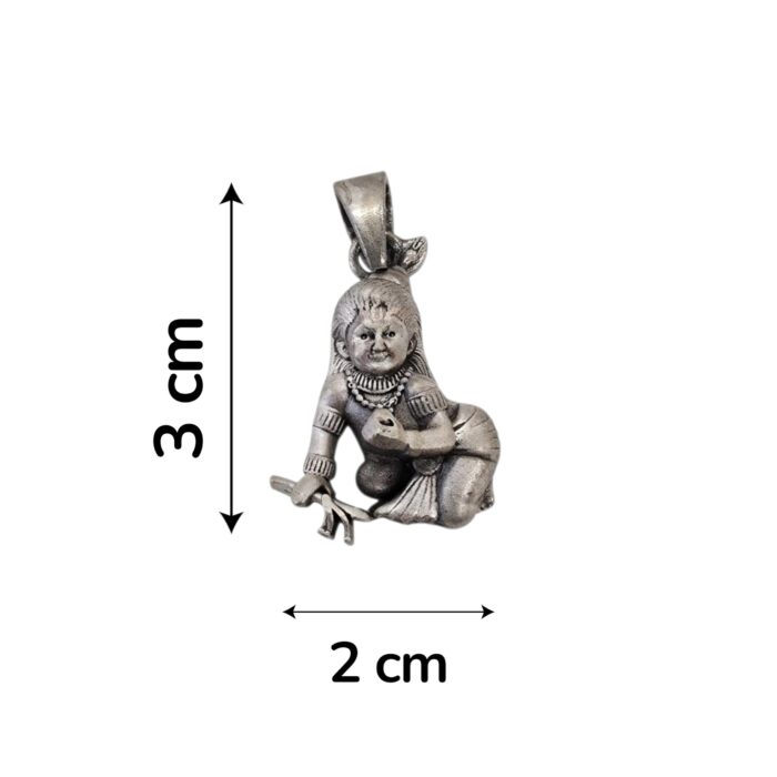 Dimensions of 2.5D Silver Krishna Pendant