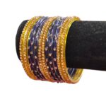 Party wear Glass Bangles | Gold cz stone work with Purple glass Bangles