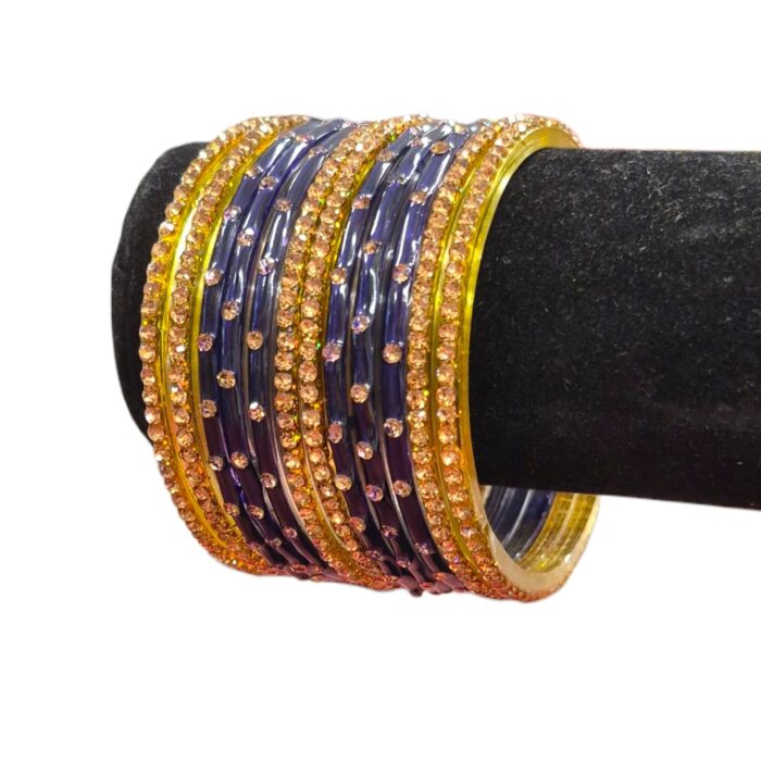 Party wear Glass Bangles | Gold cz stone work with Purple glass Bangles