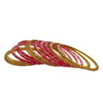Glass Bangles studded with CZ Stones - Golden with Red - Image 4