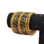 Glass Bangles studded with CZ Stones - Golden with Black - Image 3