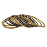 Glass Bangles studded with CZ Stones - Golden with Black - Image 4