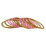 Glass Bangles studded with CZ Stones - Golden with Lite Pink - Image 4