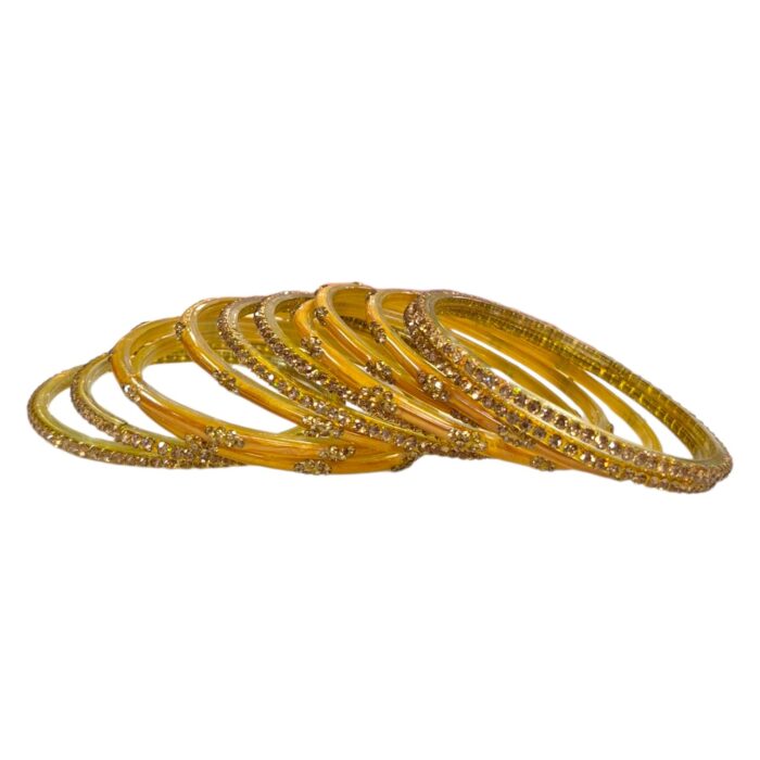 Glass Bangles studded with CYZ Stones - Golden with GYellow - Image 4