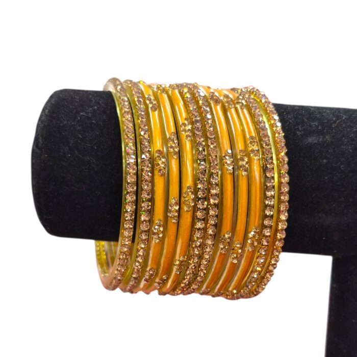 Glass Bangles studded with CYZ Stones - Golden with GYellow - Image 3
