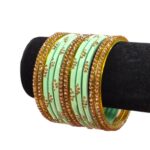 Glass Bangles studded with CYZ Stones - Golden with Lite Green - Image 3