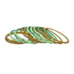 Glass Bangles studded with CYZ Stones - Golden with Lite Green - Image 4