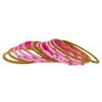 Glass Bangles studded with CYZ Stones - Golden with Baby Pink - Image 4