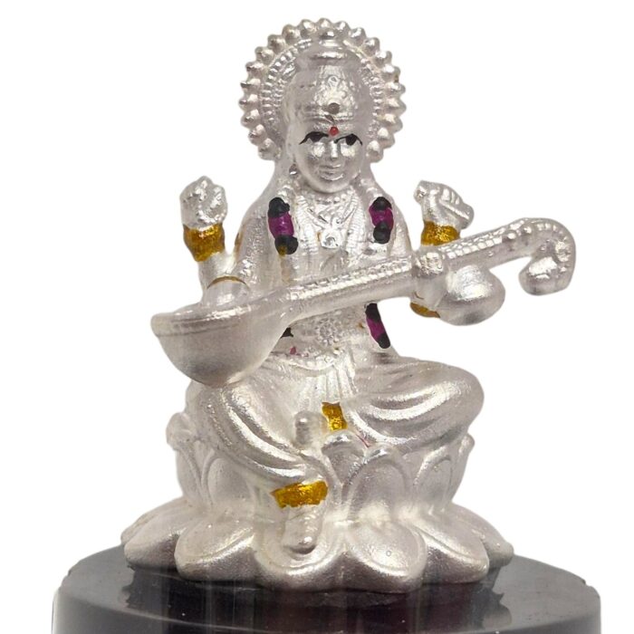 Pure silver Saraswati idol in dome - Image 7