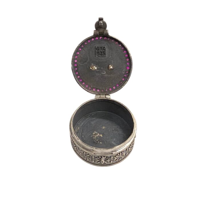 Sterling Silver Box | Chandi ki Dabbi - Oxidized Finish with Ruby Zirconia - Image 5
