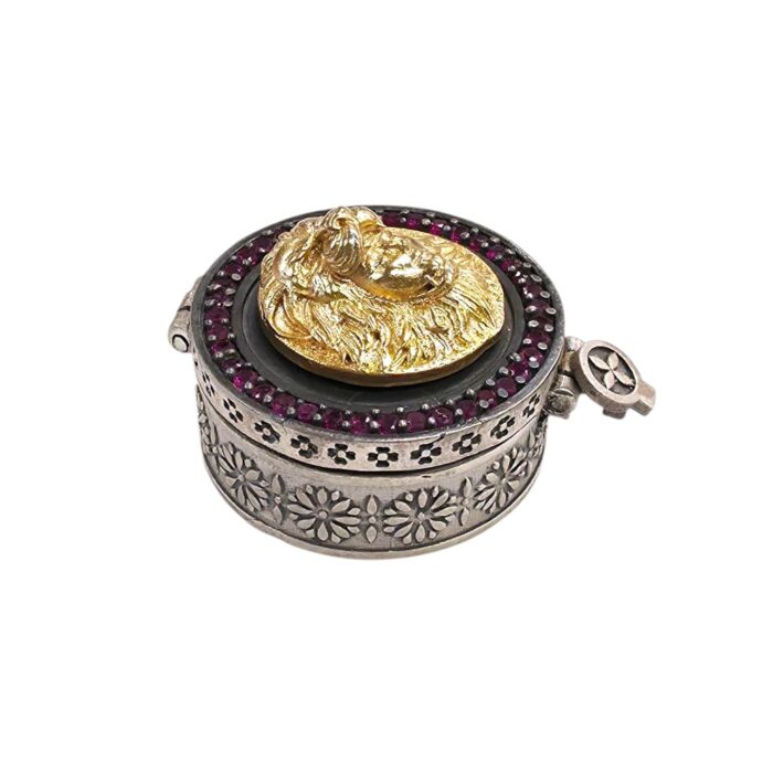 Sterling Silver Box | Chandi ki Dabbi - Oxidized Finish with Ruby Zirconia - Image 4