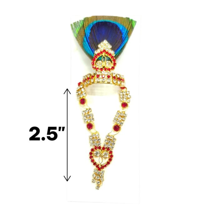 AD Stone Necklace & Mukut for Laddu Gopal - Red - Image 2