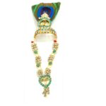 AD Stone Necklace & Mukut for Laddu Gopal - Turquoise