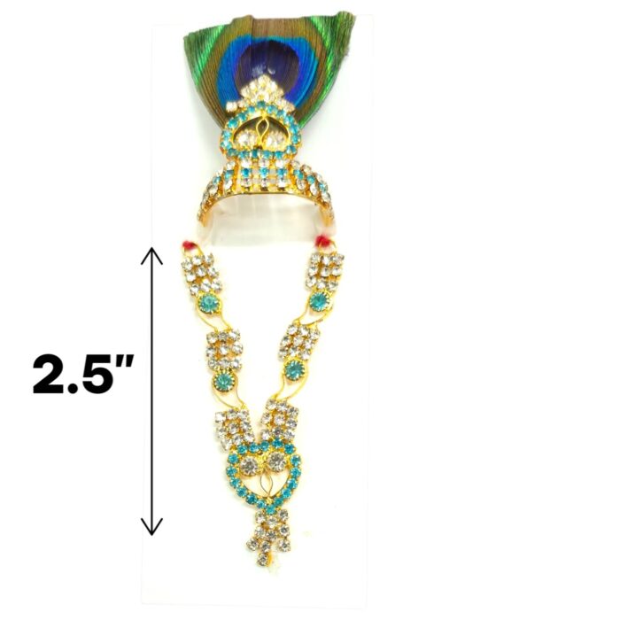 AD Stone Necklace & Mukut for Laddu Gopal - Turquoise - Image 2
