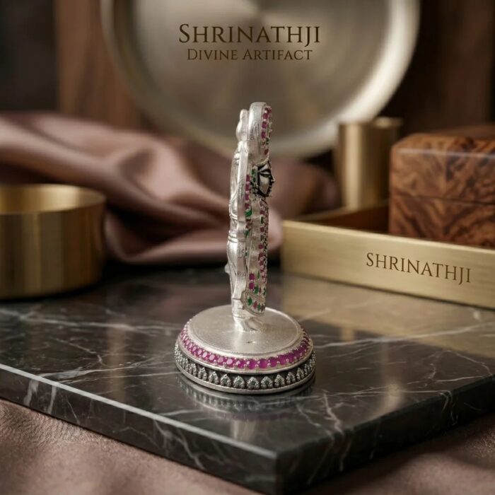 Side Profile view of the Pure silver idol with embedded zirconia stones