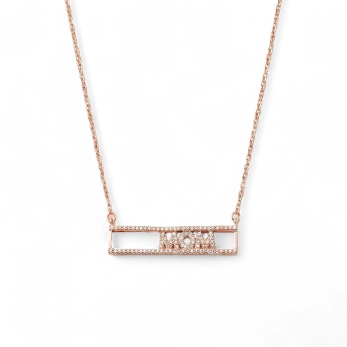 Mom pendant slider bar necklace rose gold sterling silver