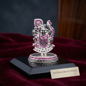 Pure silver Shri Nath ji | Krishna Idol with embedded Colored Zirconia stones