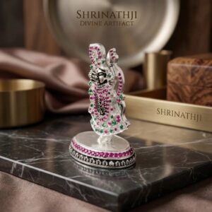 Pure silver Krishna Idol with embedded Colored Zirconia stones