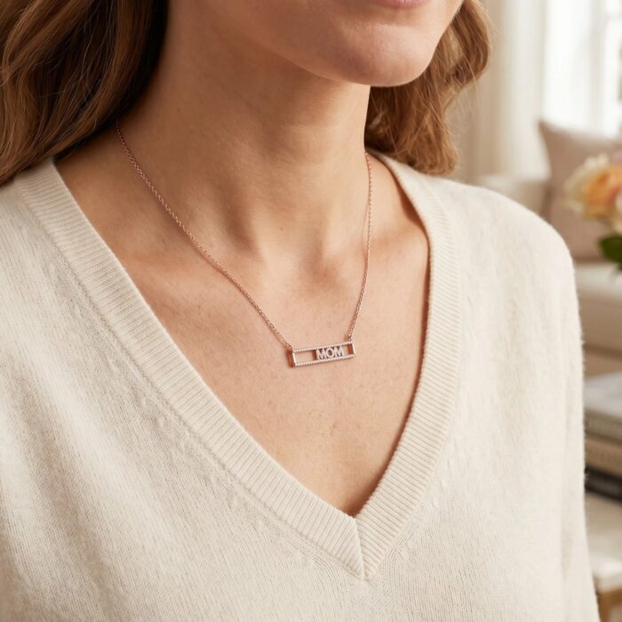 Mother’s Day gift Mom bar pendant necklace | Mom Letters can slide