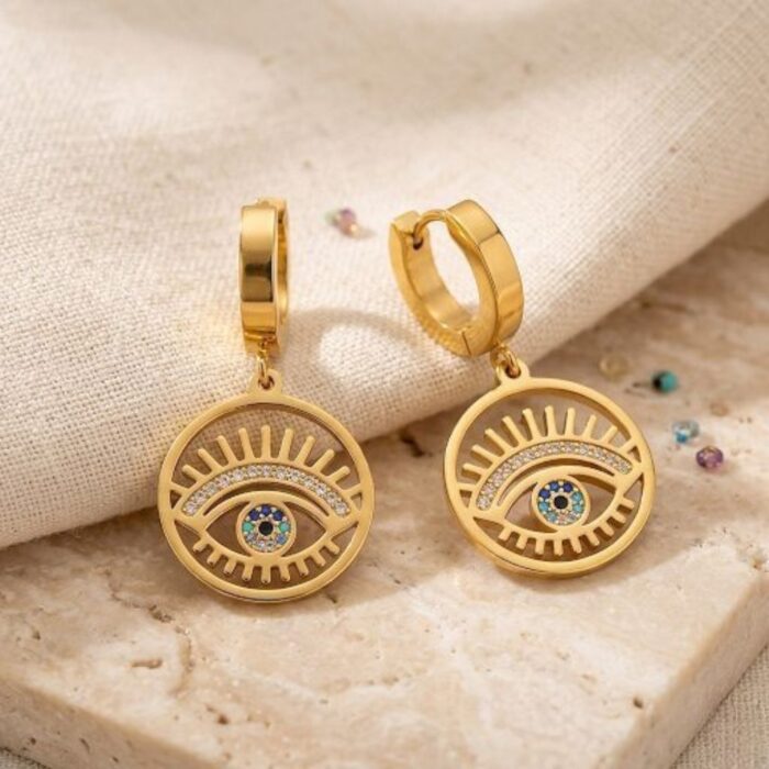Anti Tarnish Gold Plated Evil eye Earrings | Stylish Everyday Jewelry